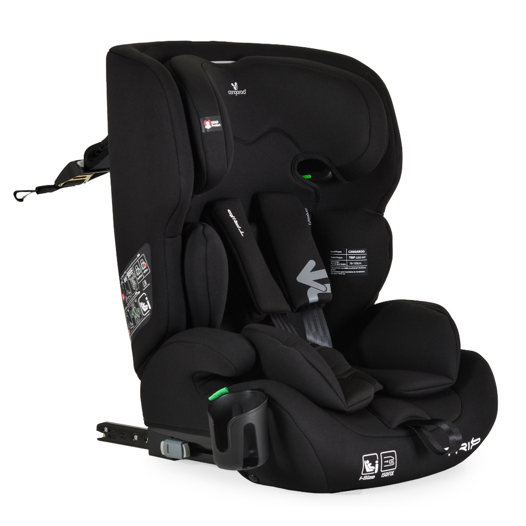 Scaun auto copii Cangaroo Trip 76-150 cm, 1-12 ani, siguranta si confort in masina, Negru